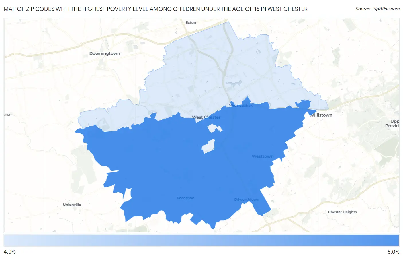 Zip Codes with the Highest Poverty Level Among Children Under the Age of 16 in West Chester Map