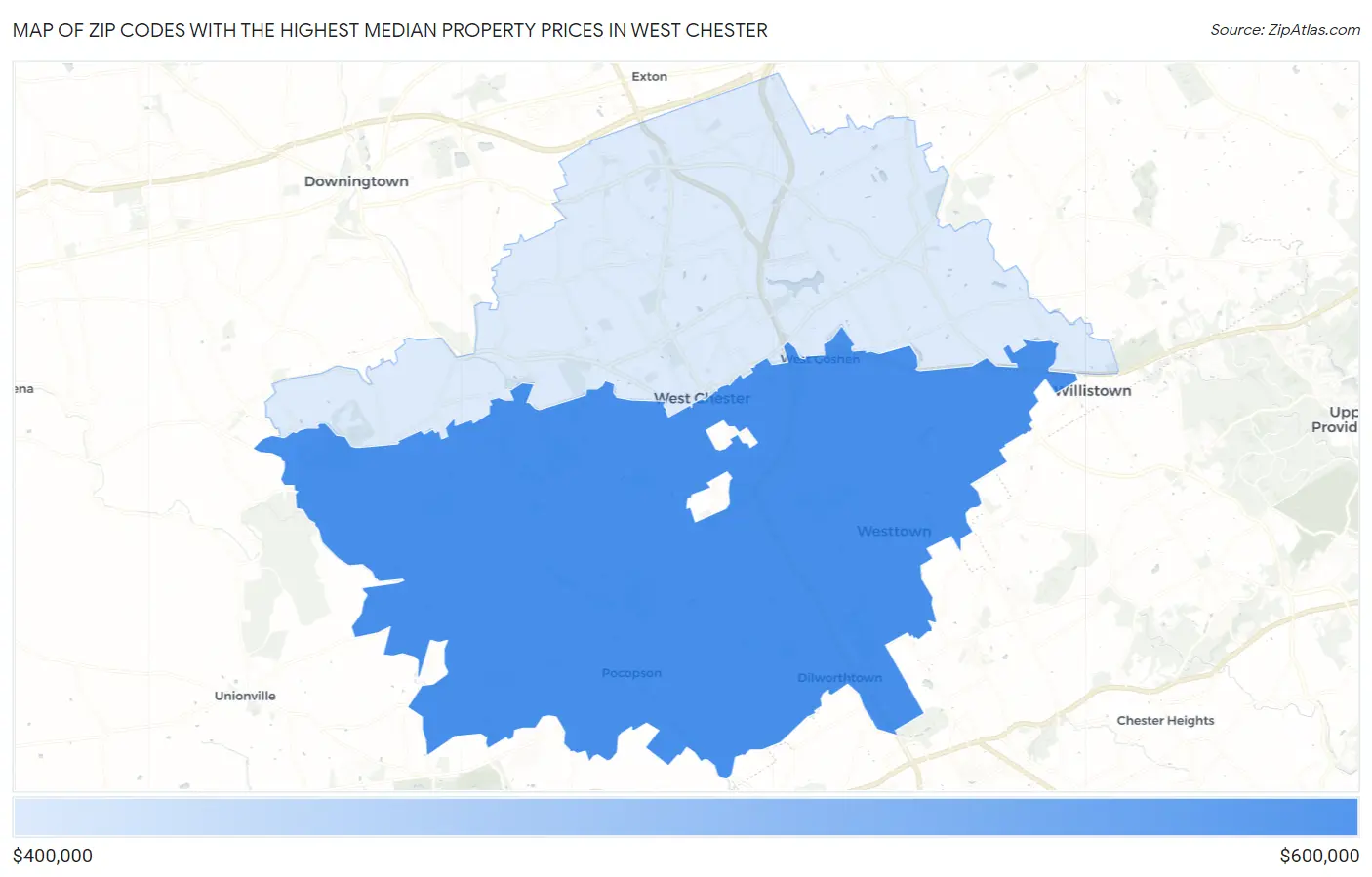 Zip Codes with the Highest Median Property Prices in West Chester Map