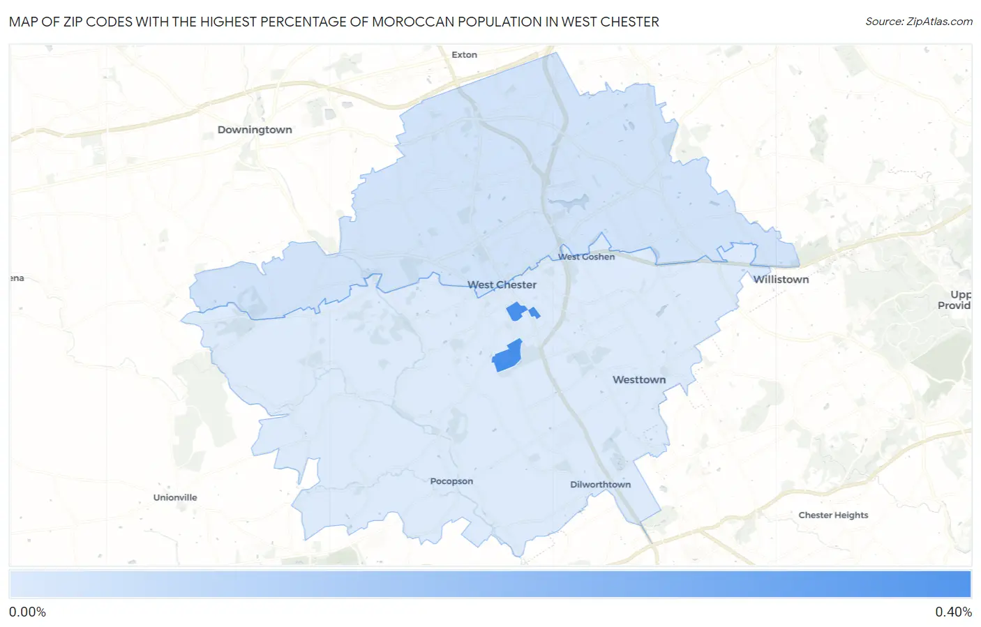 Zip Codes with the Highest Percentage of Moroccan Population in West Chester Map