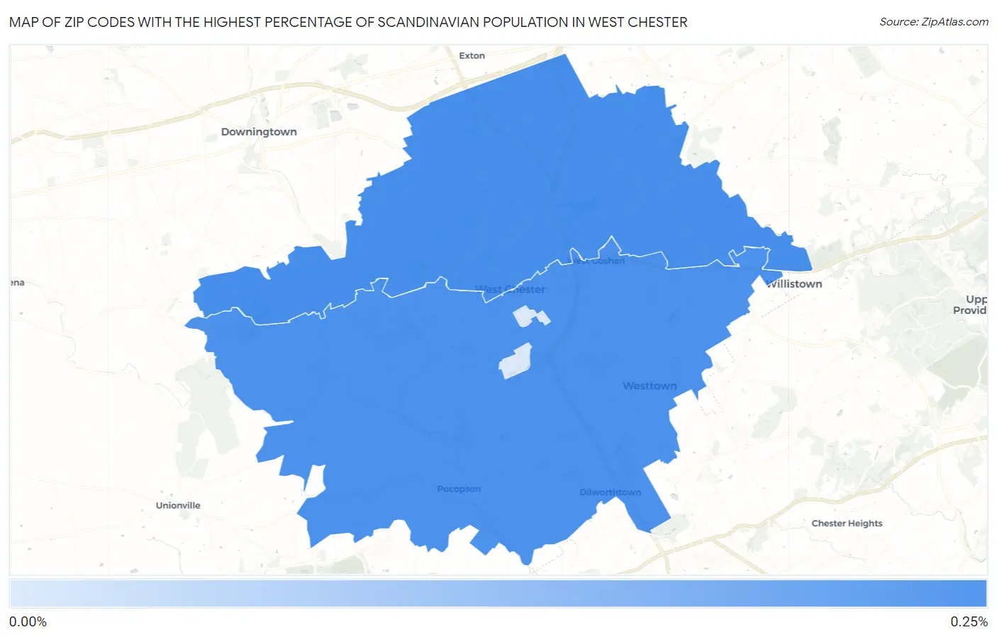 Zip Codes with the Highest Percentage of Scandinavian Population in West Chester Map