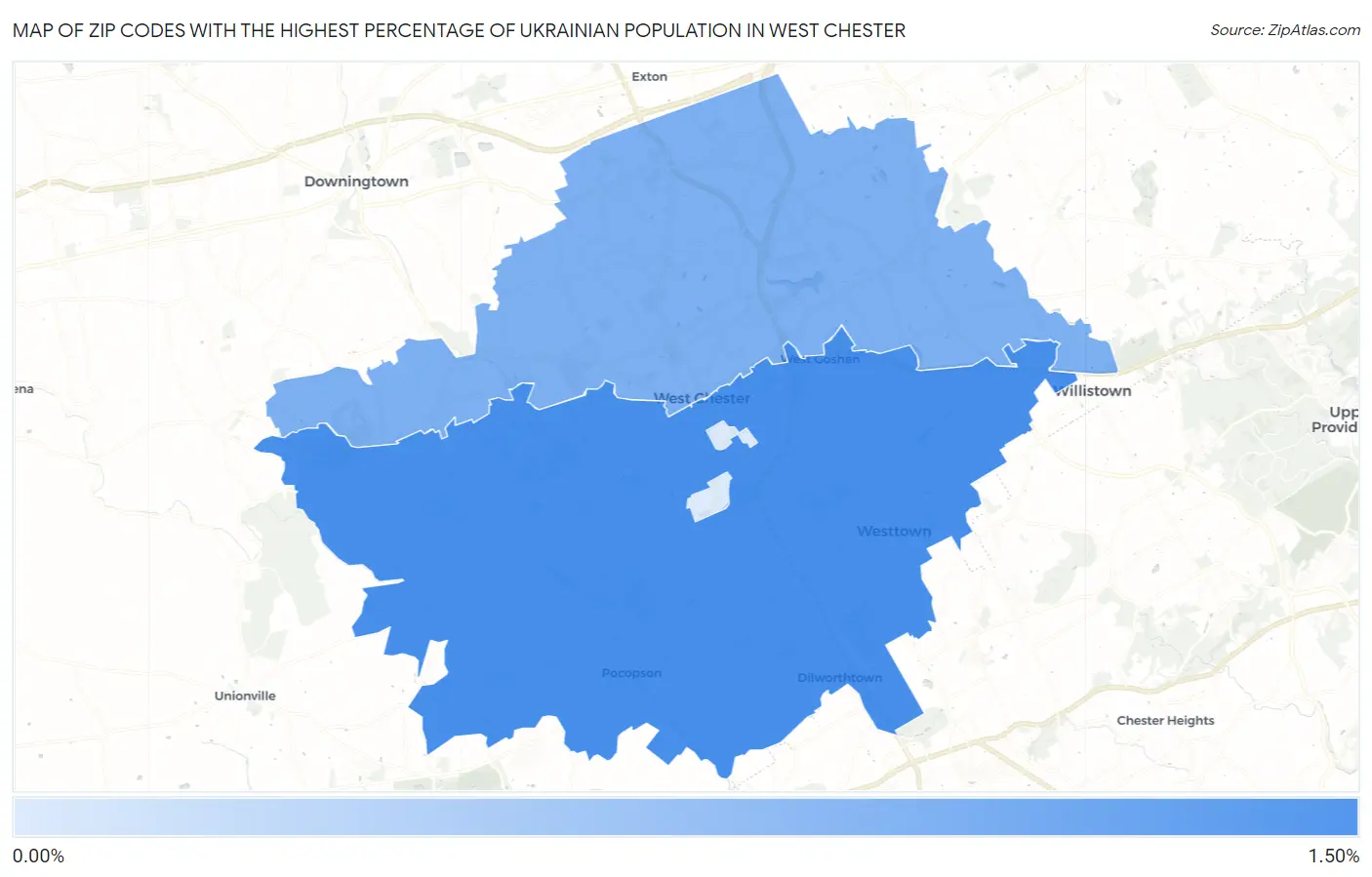 Zip Codes with the Highest Percentage of Ukrainian Population in West Chester Map