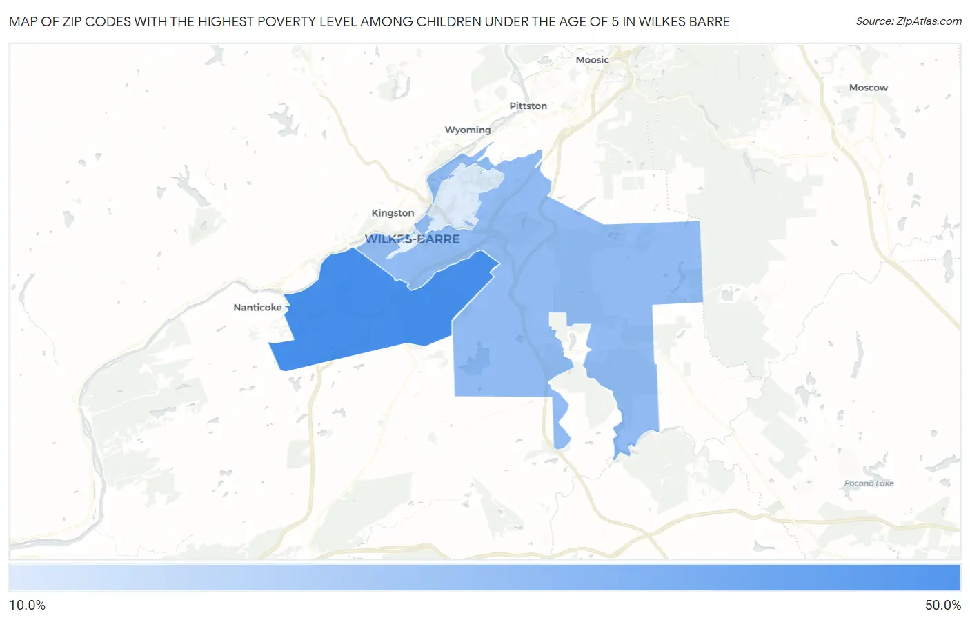 Zip Codes with the Highest Poverty Level Among Children Under the Age of 5 in Wilkes Barre Map