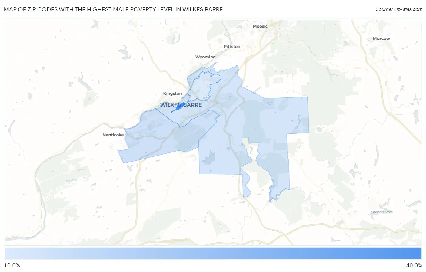 Zip Codes with the Highest Male Poverty Level in Wilkes Barre Map