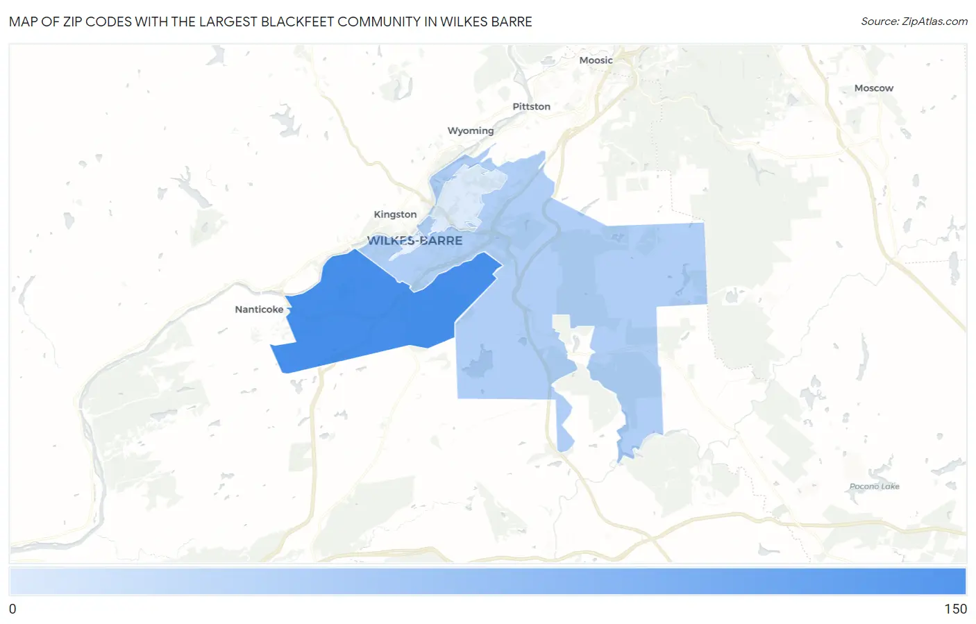 Zip Codes with the Largest Blackfeet Community in Wilkes Barre Map