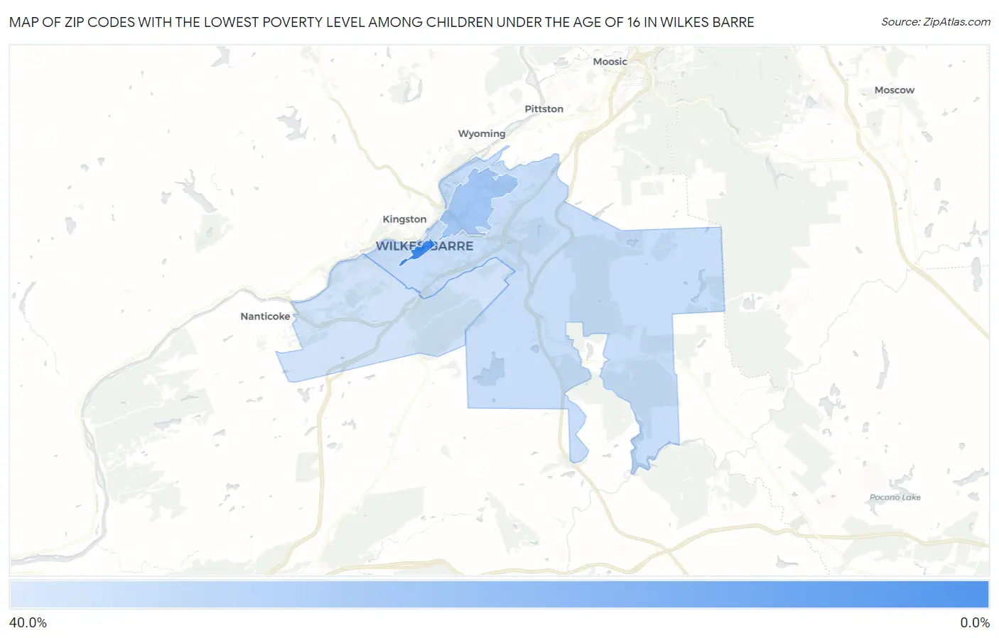 Zip Codes with the Lowest Poverty Level Among Children Under the Age of 16 in Wilkes Barre Map