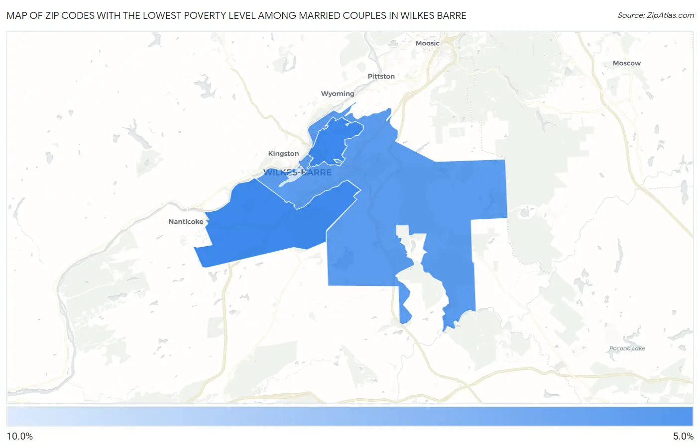 Zip Codes with the Lowest Poverty Level Among Married Couples in Wilkes Barre Map
