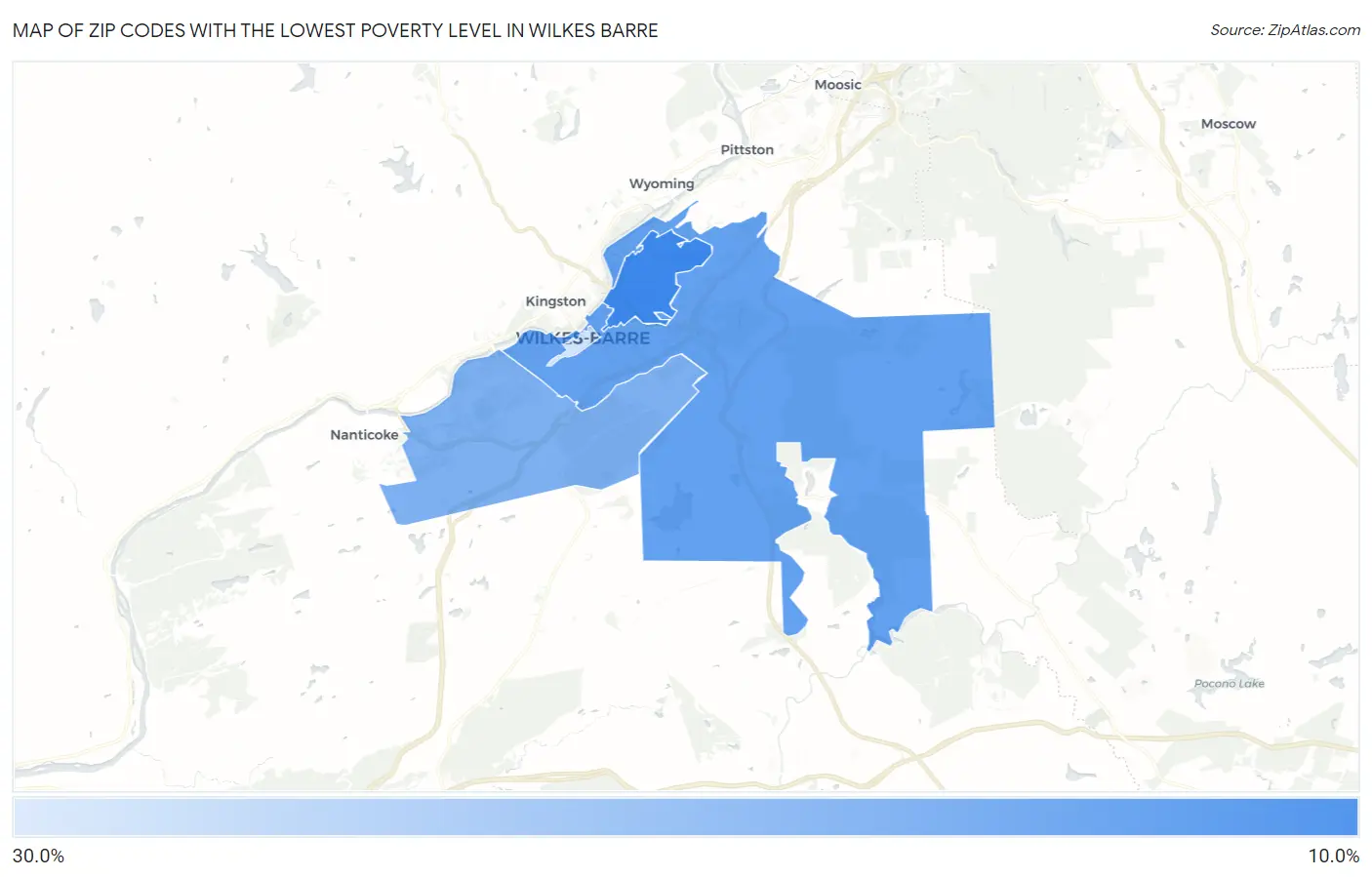 Zip Codes with the Lowest Poverty Level in Wilkes Barre Map