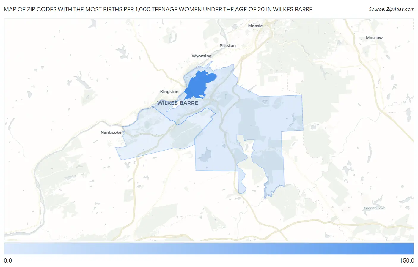 Zip Codes with the Most Births per 1,000 Teenage Women Under the Age of 20 in Wilkes Barre Map