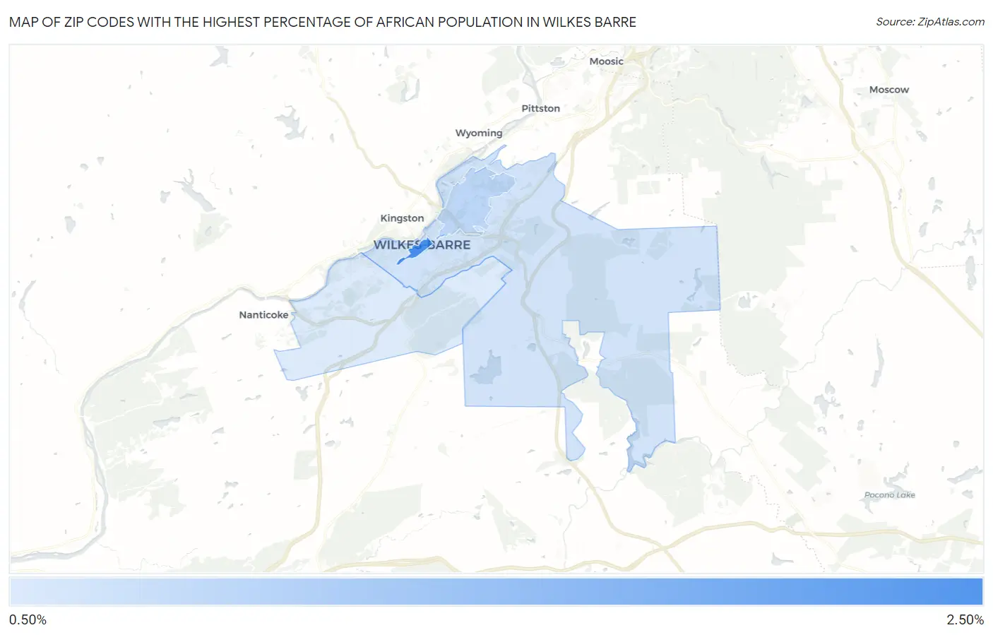 Zip Codes with the Highest Percentage of African Population in Wilkes Barre Map