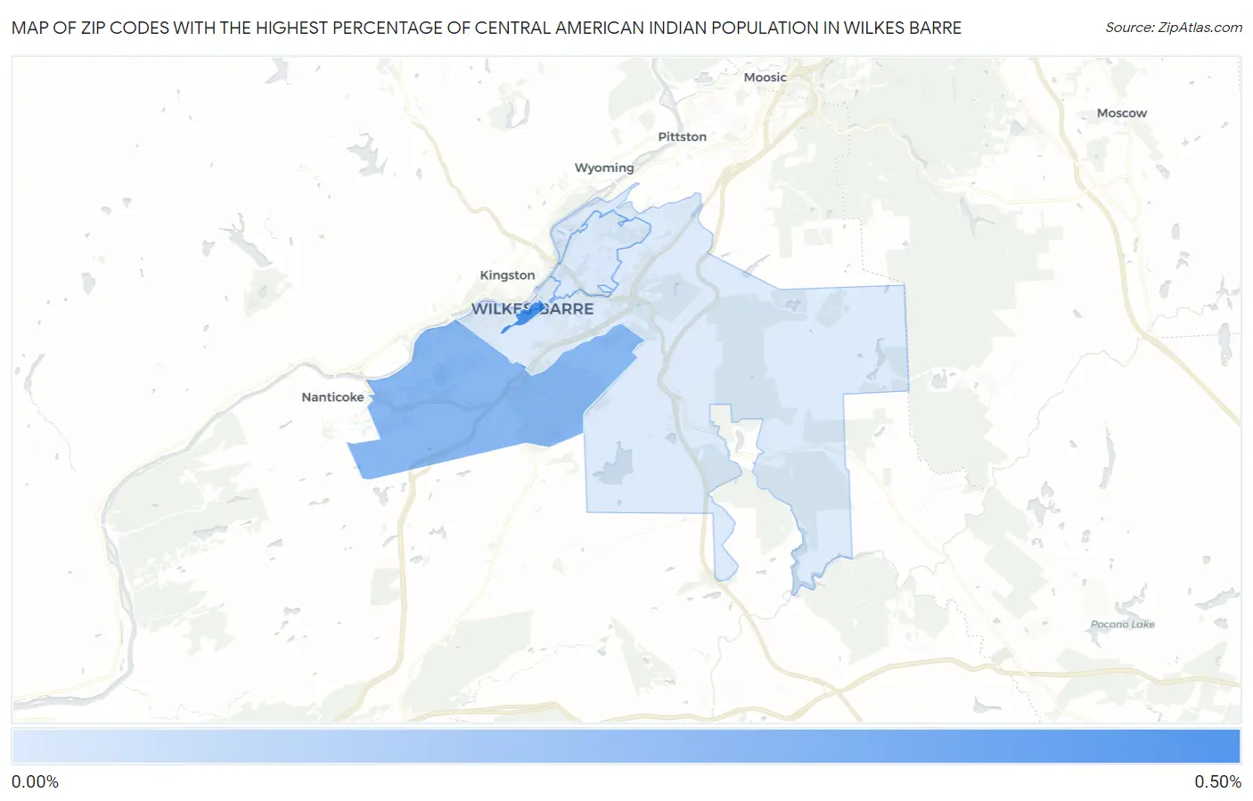 Zip Codes with the Highest Percentage of Central American Indian Population in Wilkes Barre Map