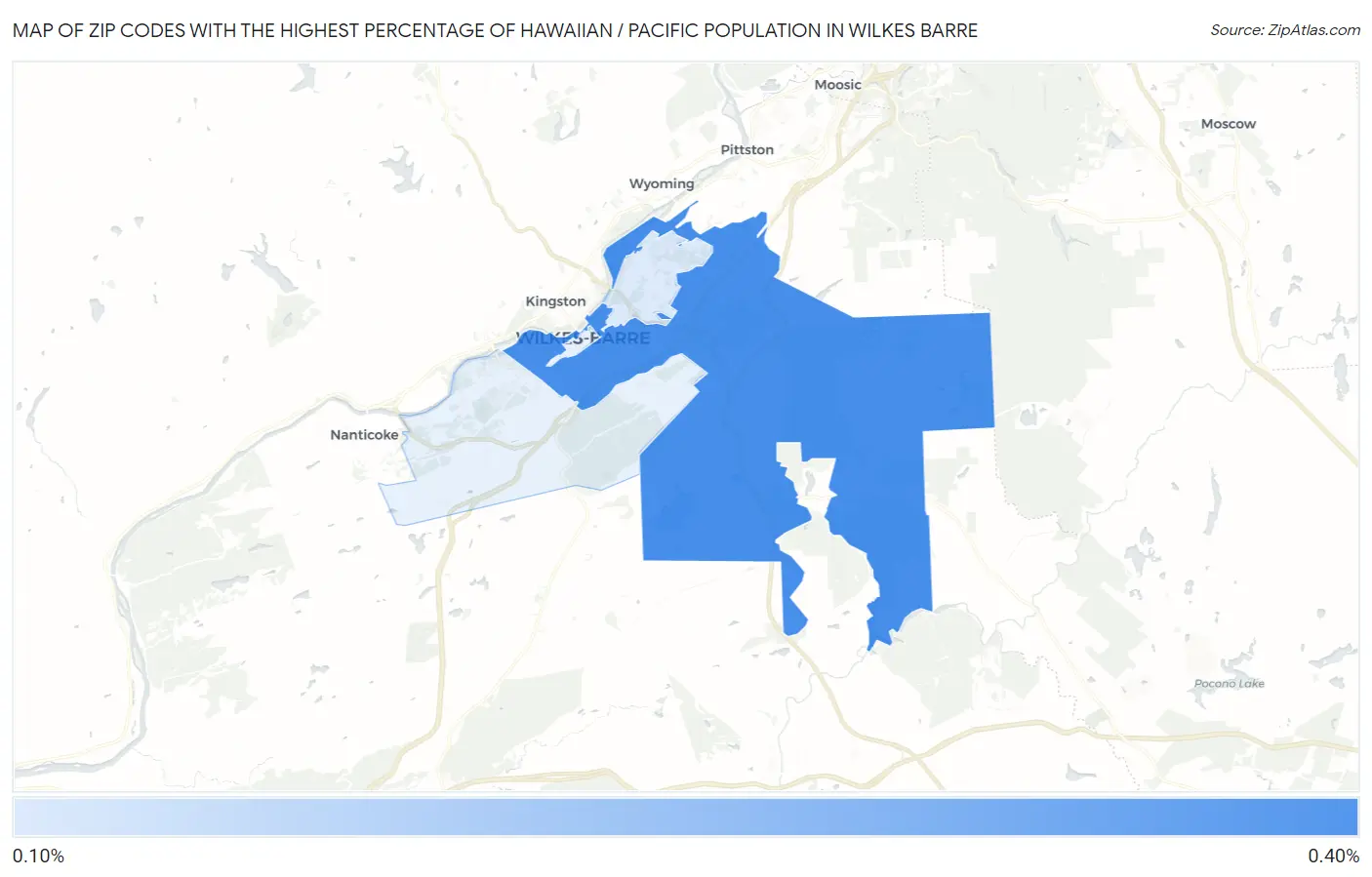 Zip Codes with the Highest Percentage of Hawaiian / Pacific Population in Wilkes Barre Map