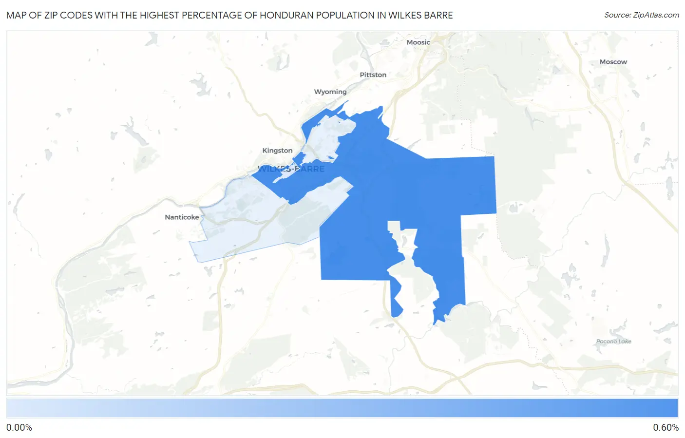Zip Codes with the Highest Percentage of Honduran Population in Wilkes Barre Map