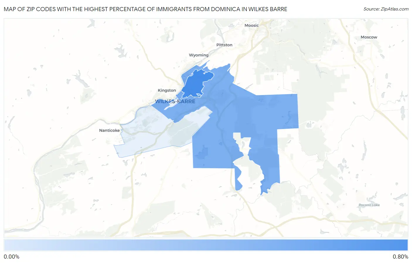 Zip Codes with the Highest Percentage of Immigrants from Dominica in Wilkes Barre Map