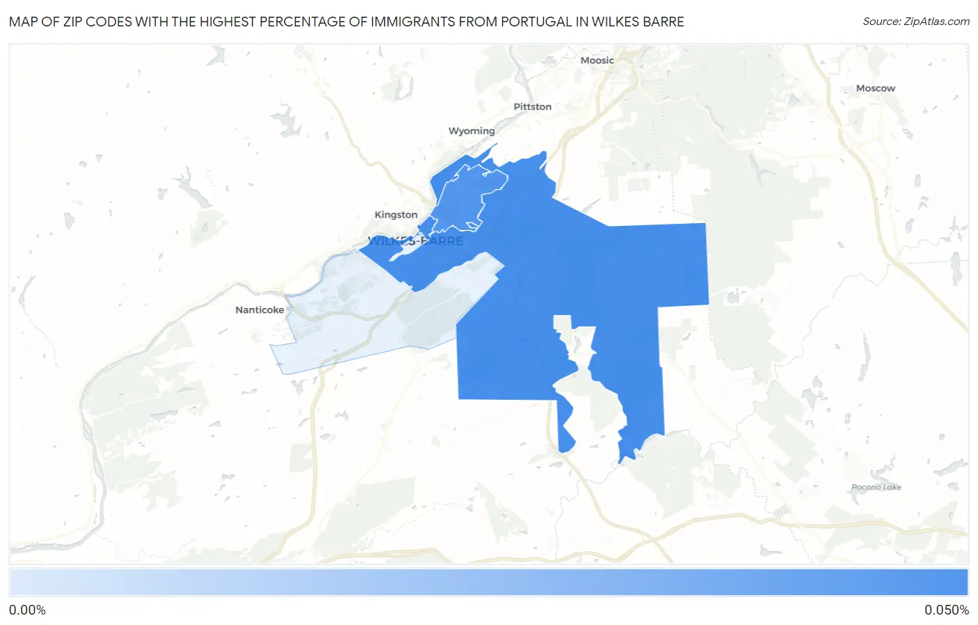 Zip Codes with the Highest Percentage of Immigrants from Portugal in Wilkes Barre Map