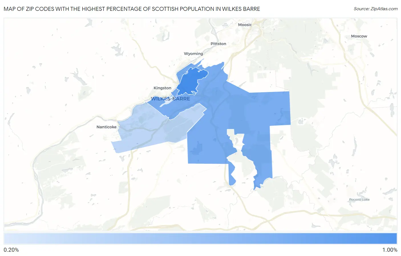 Zip Codes with the Highest Percentage of Scottish Population in Wilkes Barre Map