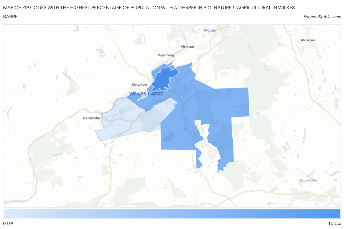 Zip Codes with the Highest Percentage of Population with a Degree in Bio, Nature & Agricultural in Wilkes Barre Map