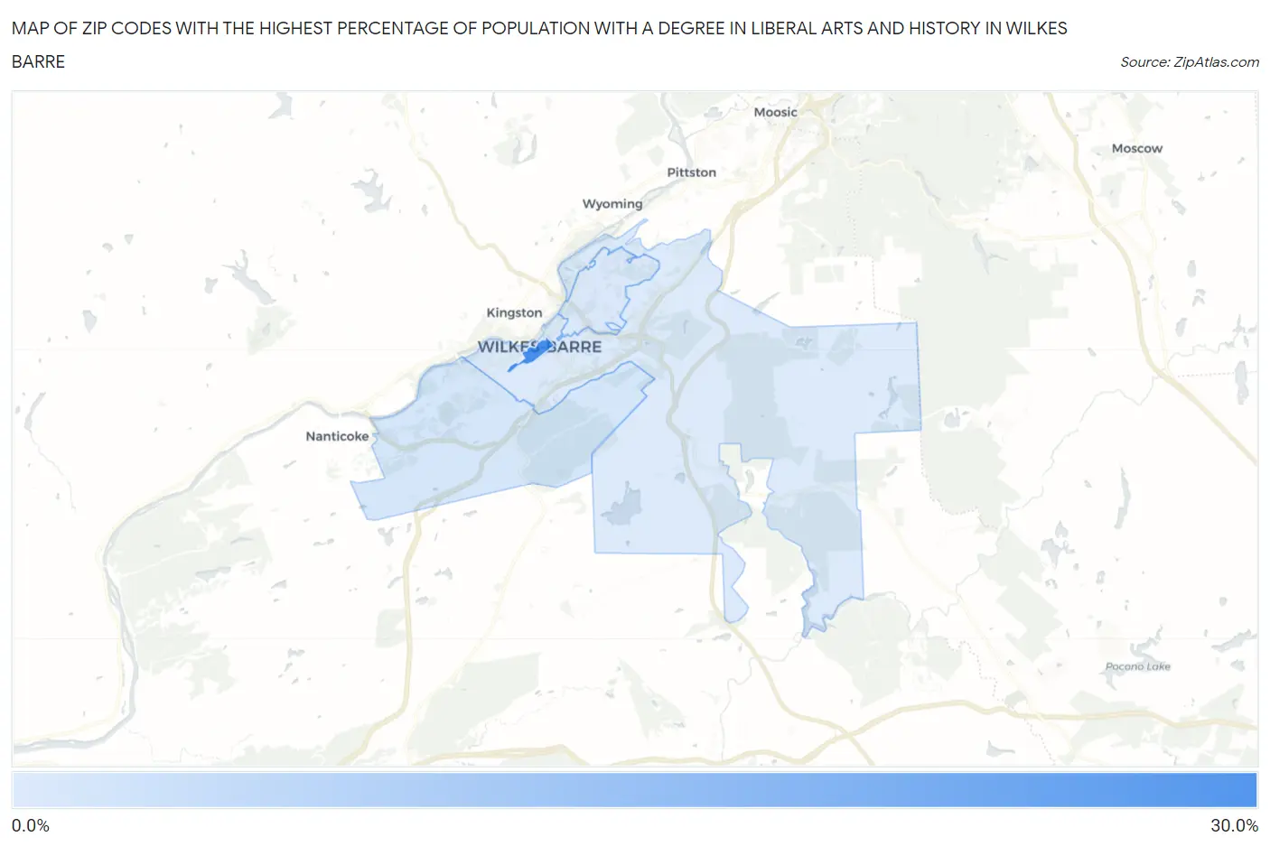 Zip Codes with the Highest Percentage of Population with a Degree in Liberal Arts and History in Wilkes Barre Map