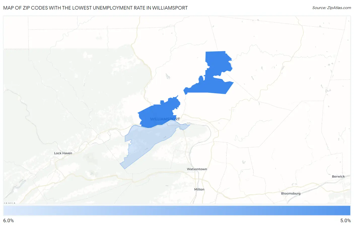 Zip Codes with the Lowest Unemployment Rate in Williamsport Map