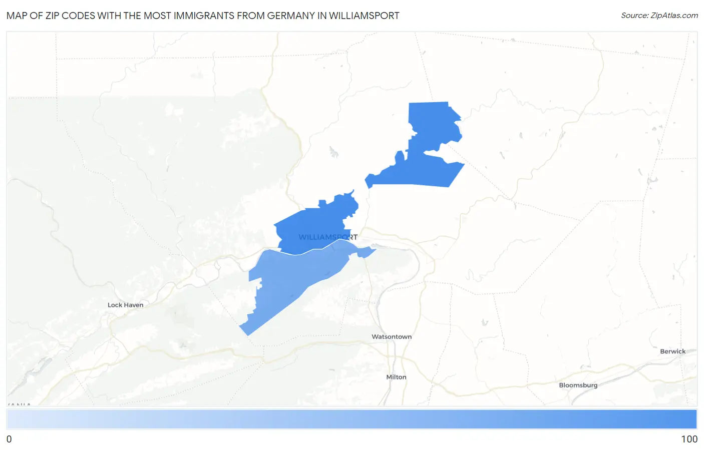 Zip Codes with the Most Immigrants from Germany in Williamsport Map