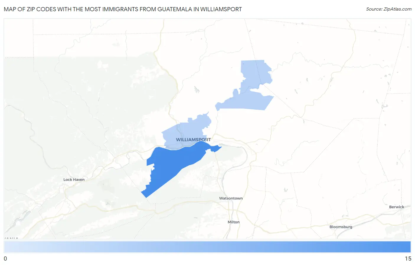 Zip Codes with the Most Immigrants from Guatemala in Williamsport Map