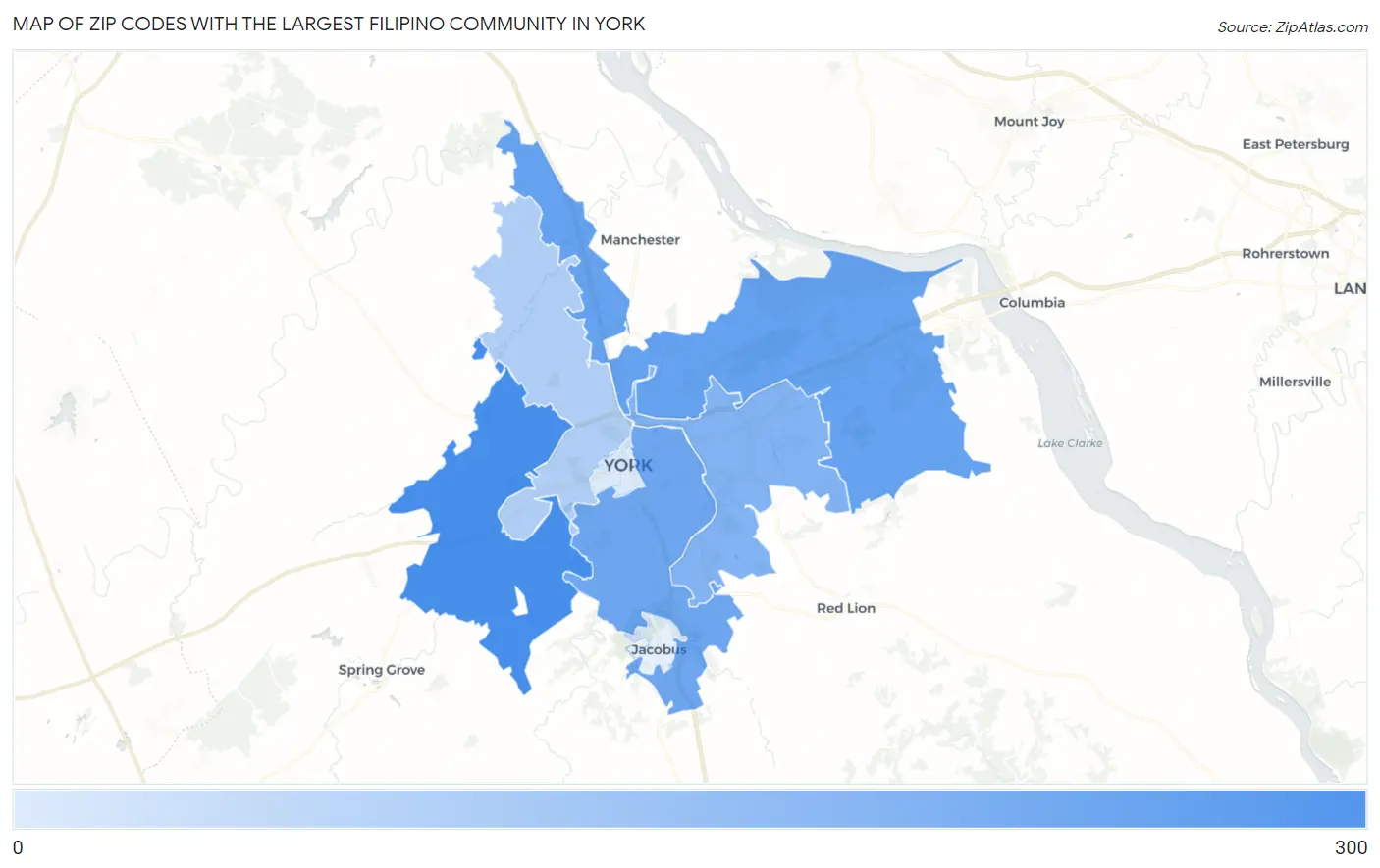 Zip Codes with the Largest Filipino Community in York Map