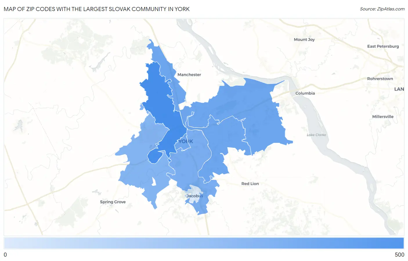 Zip Codes with the Largest Slovak Community in York Map