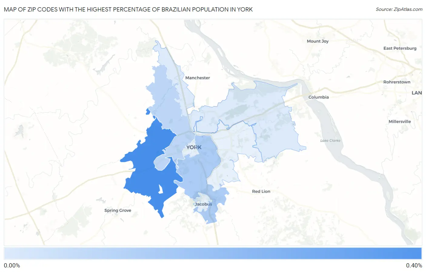 Zip Codes with the Highest Percentage of Brazilian Population in York Map