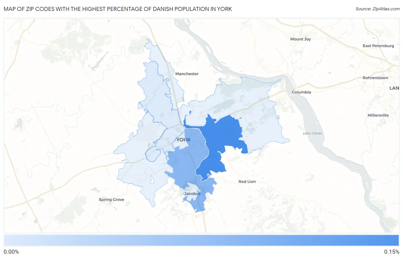 Zip Codes with the Highest Percentage of Danish Population in York Map