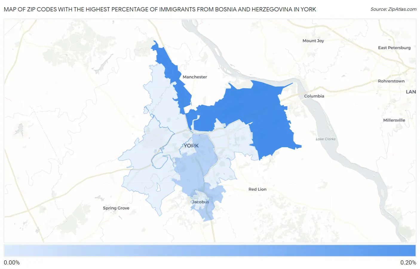 Zip Codes with the Highest Percentage of Immigrants from Bosnia and Herzegovina in York Map