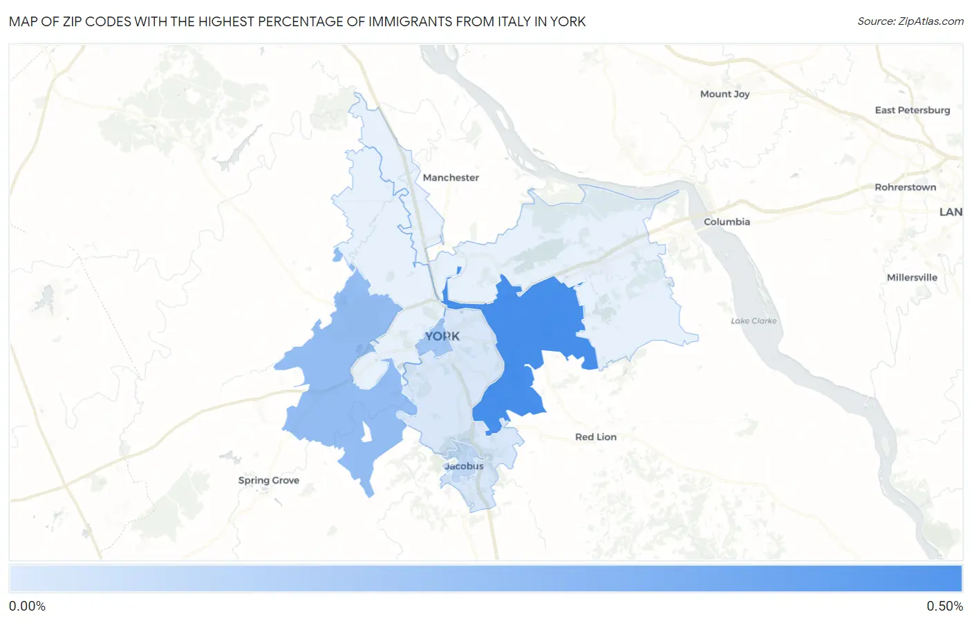 Zip Codes with the Highest Percentage of Immigrants from Italy in York Map
