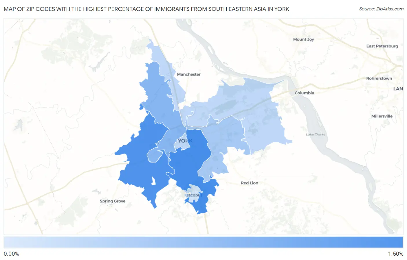 Zip Codes with the Highest Percentage of Immigrants from South Eastern Asia in York Map