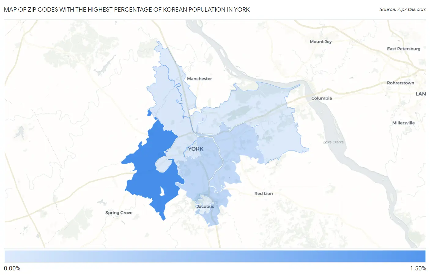 Zip Codes with the Highest Percentage of Korean Population in York Map