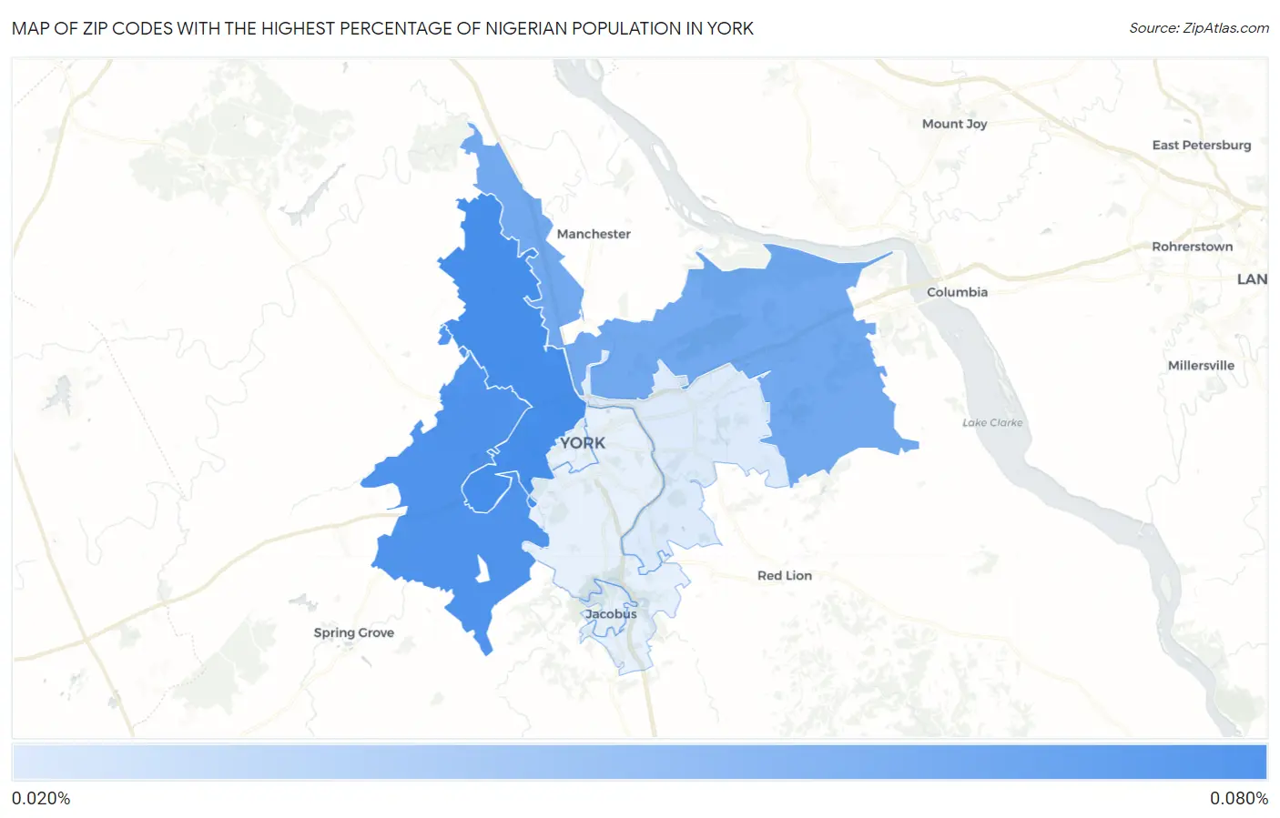 Zip Codes with the Highest Percentage of Nigerian Population in York Map