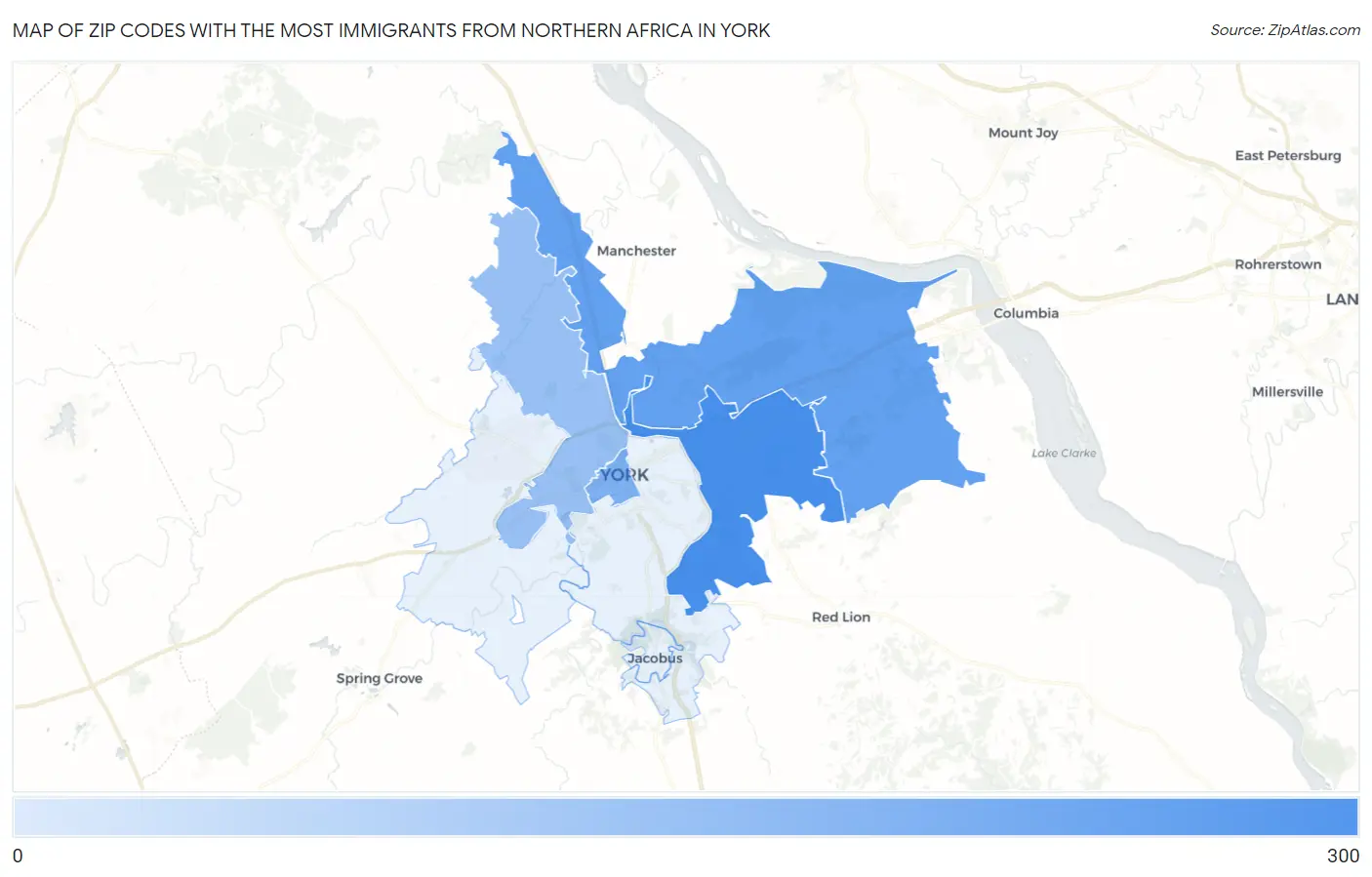 Zip Codes with the Most Immigrants from Northern Africa in York Map