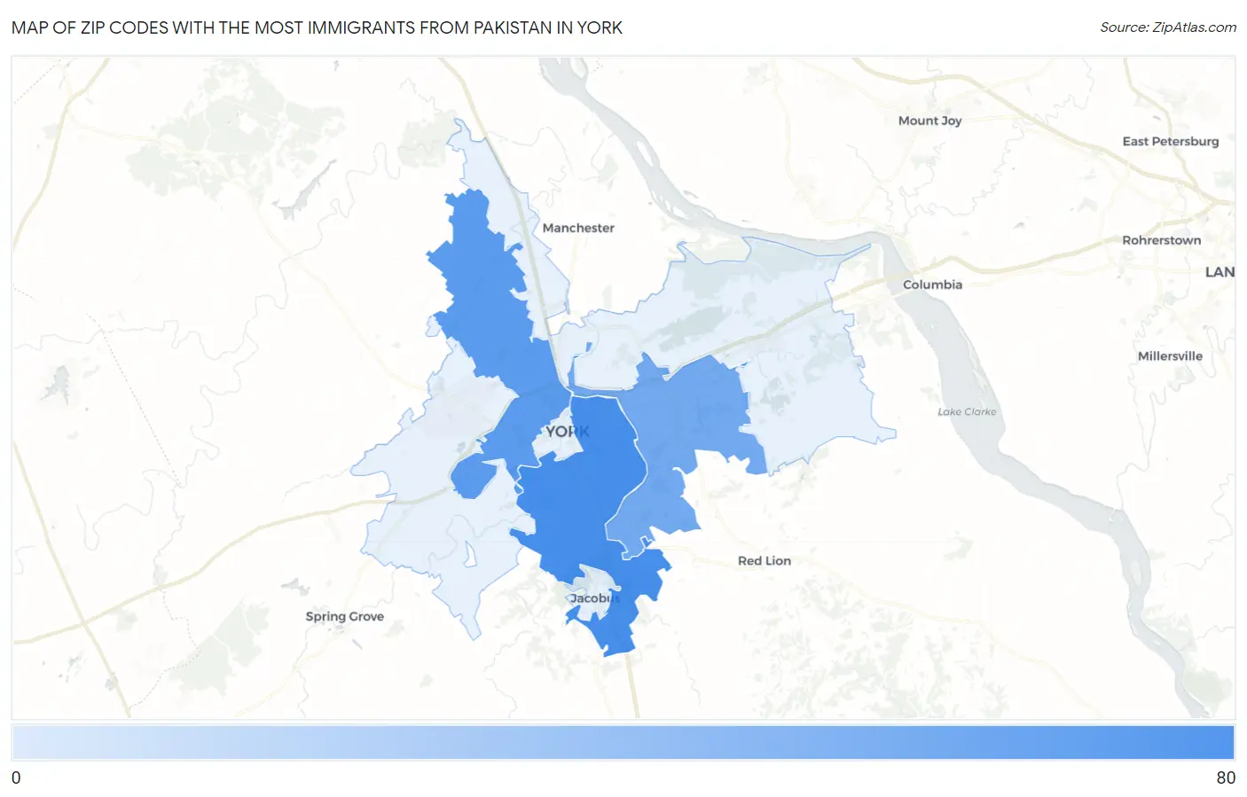 Zip Codes with the Most Immigrants from Pakistan in York Map