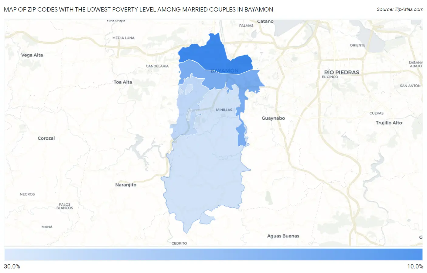Zip Codes with the Lowest Poverty Level Among Married Couples in Bayamon Map