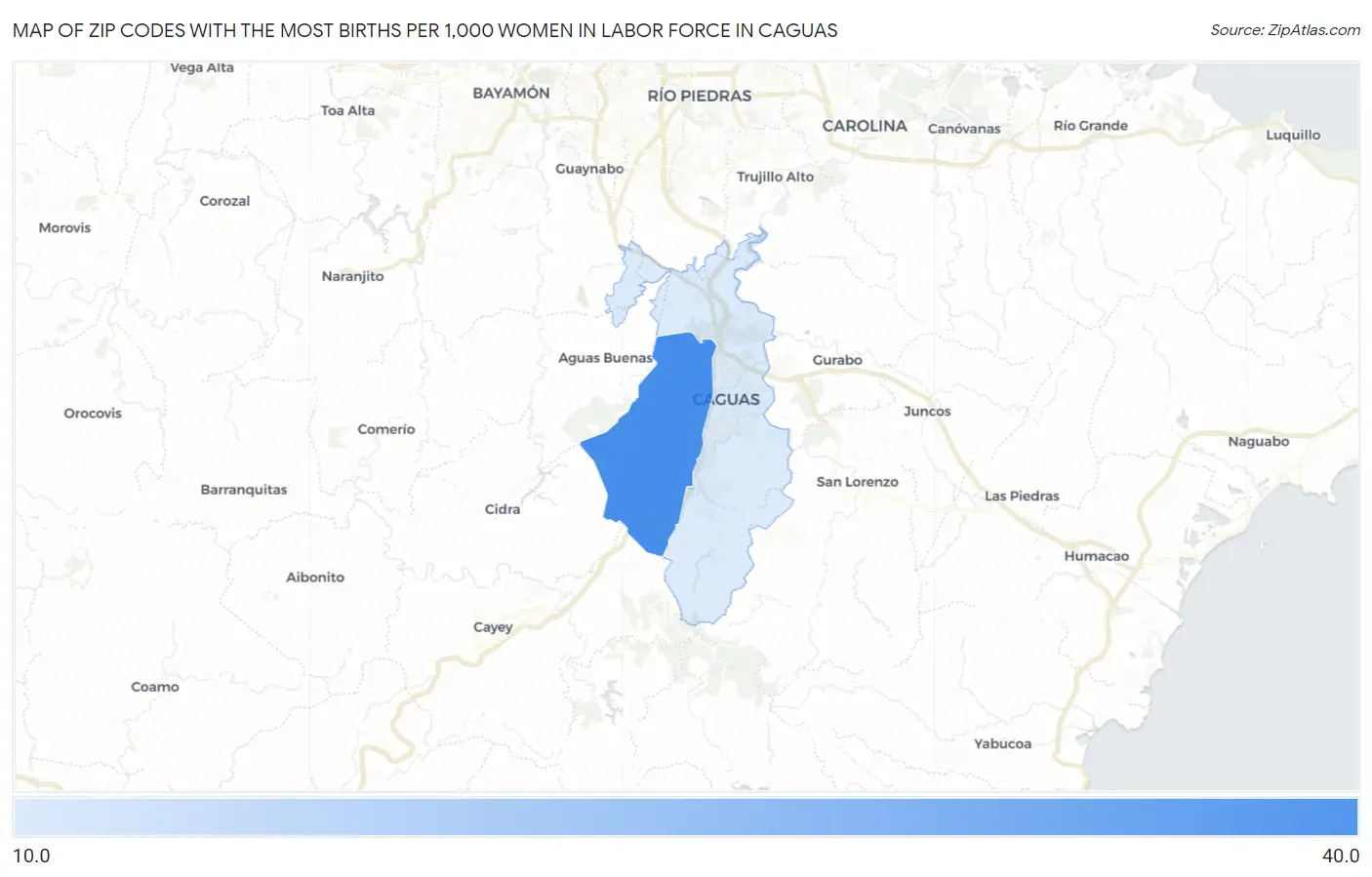 Zip Codes with the Most Births per 1,000 Women in Labor Force in Caguas Map