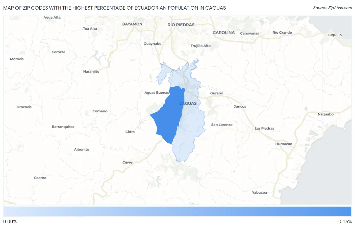 Zip Codes with the Highest Percentage of Ecuadorian Population in Caguas Map