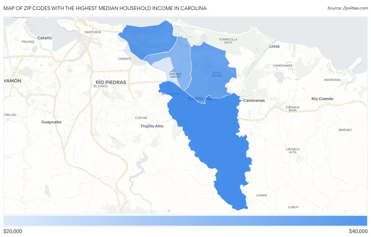 Zip Codes with the Highest Median Household Income in Carolina Map