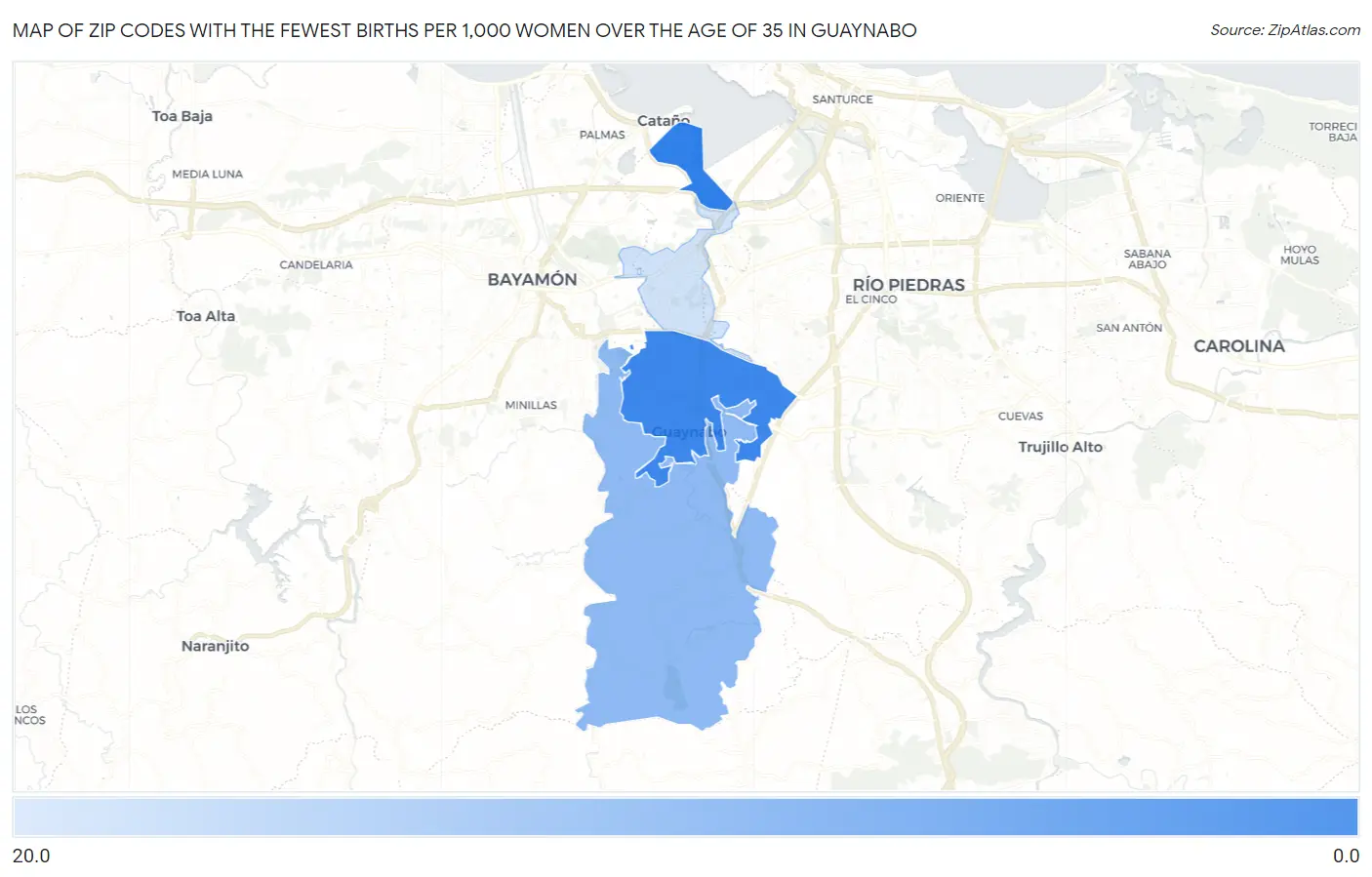 Zip Codes with the Fewest Births per 1,000 Women Over the Age of 35 in Guaynabo Map