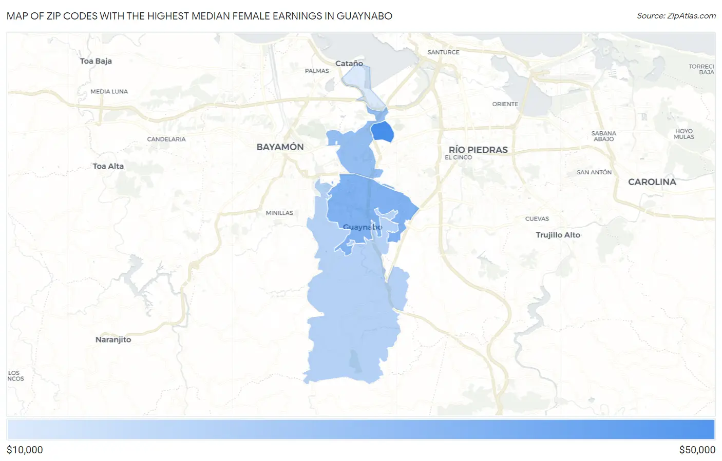 Zip Codes with the Highest Median Female Earnings in Guaynabo Map