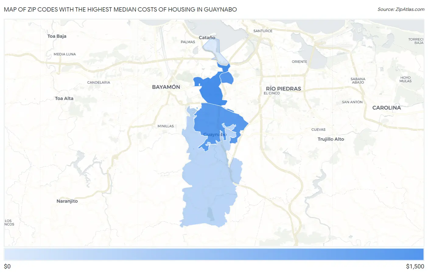 Zip Codes with the Highest Median Costs of Housing in Guaynabo Map