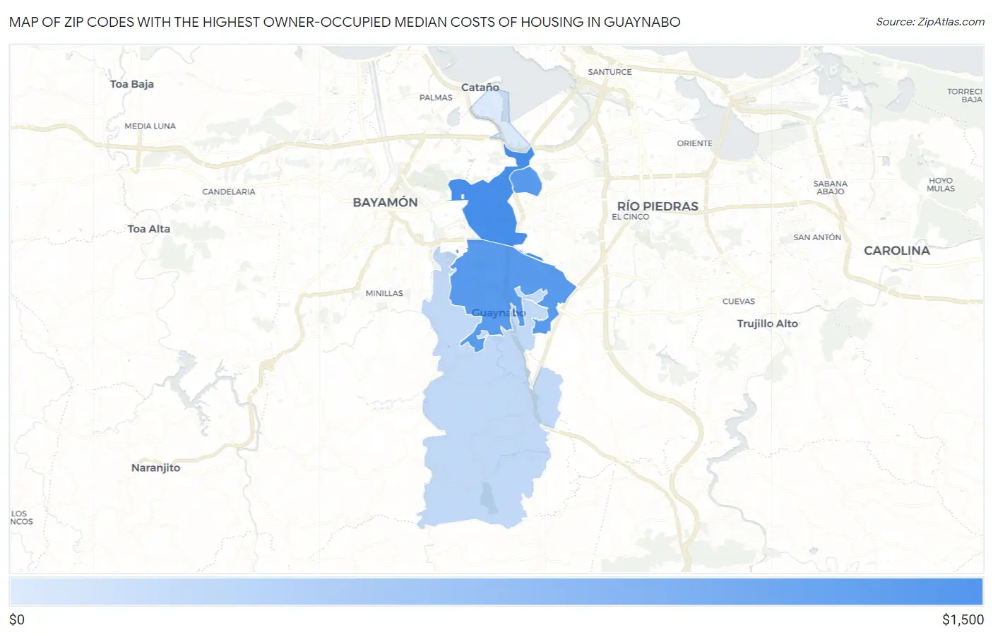 Zip Codes with the Highest Owner-Occupied Median Costs of Housing in Guaynabo Map