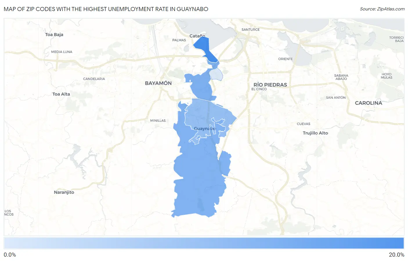 Zip Codes with the Highest Unemployment Rate in Guaynabo Map