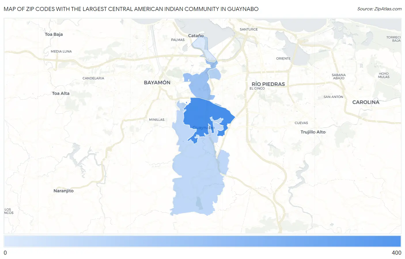 Zip Codes with the Largest Central American Indian Community in Guaynabo Map