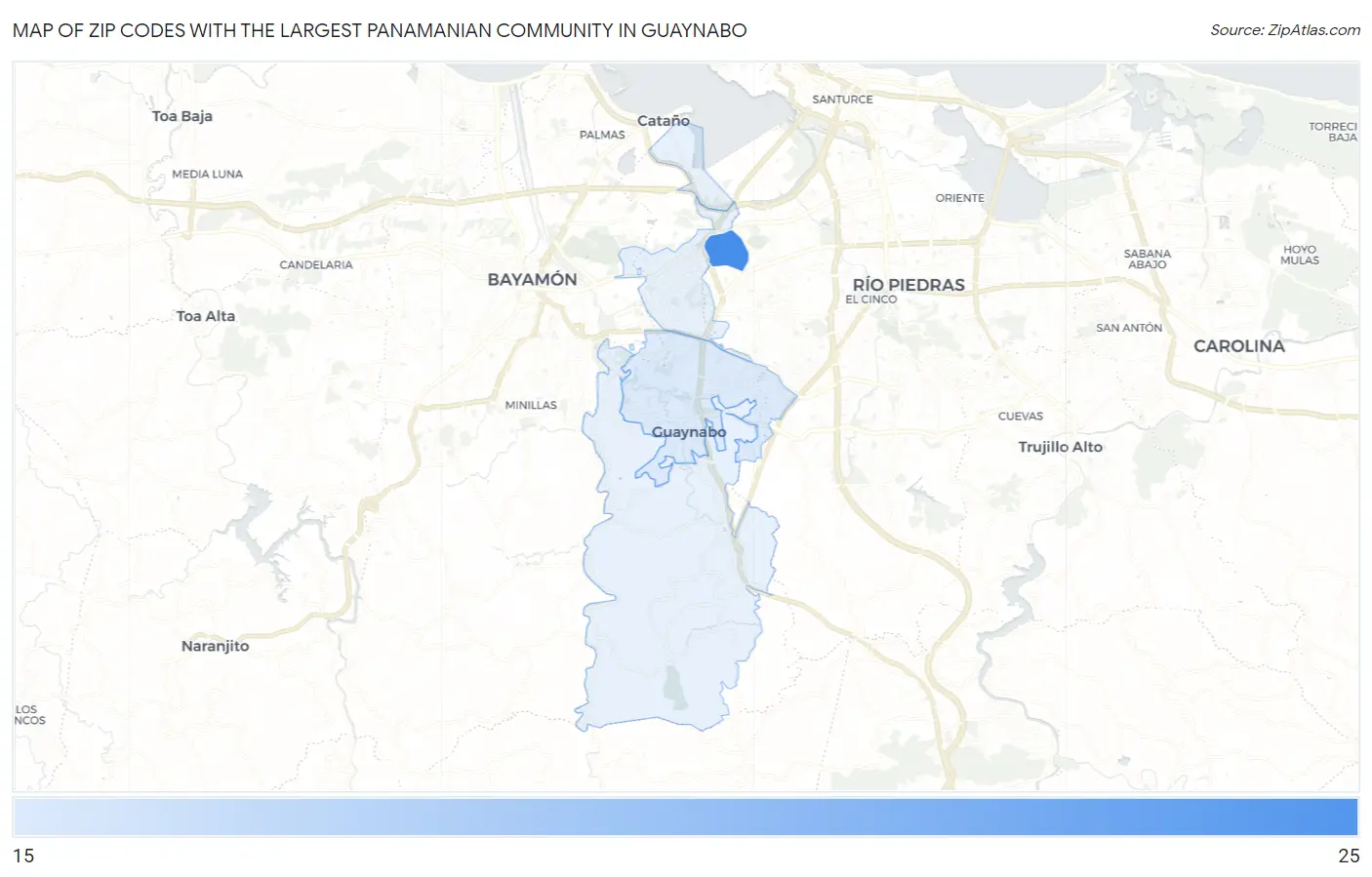 Zip Codes with the Largest Panamanian Community in Guaynabo Map