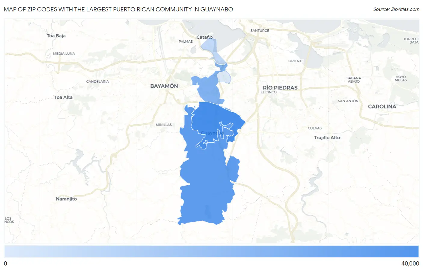 Zip Codes with the Largest Puerto Rican Community in Guaynabo Map