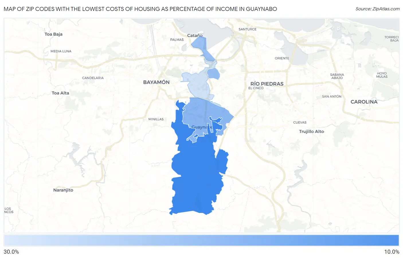 Zip Codes with the Lowest Costs of Housing as Percentage of Income in Guaynabo Map