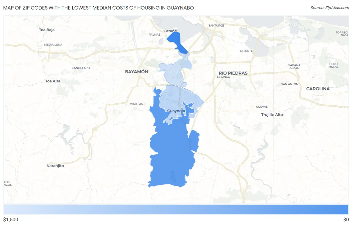 Zip Codes with the Lowest Median Costs of Housing in Guaynabo Map