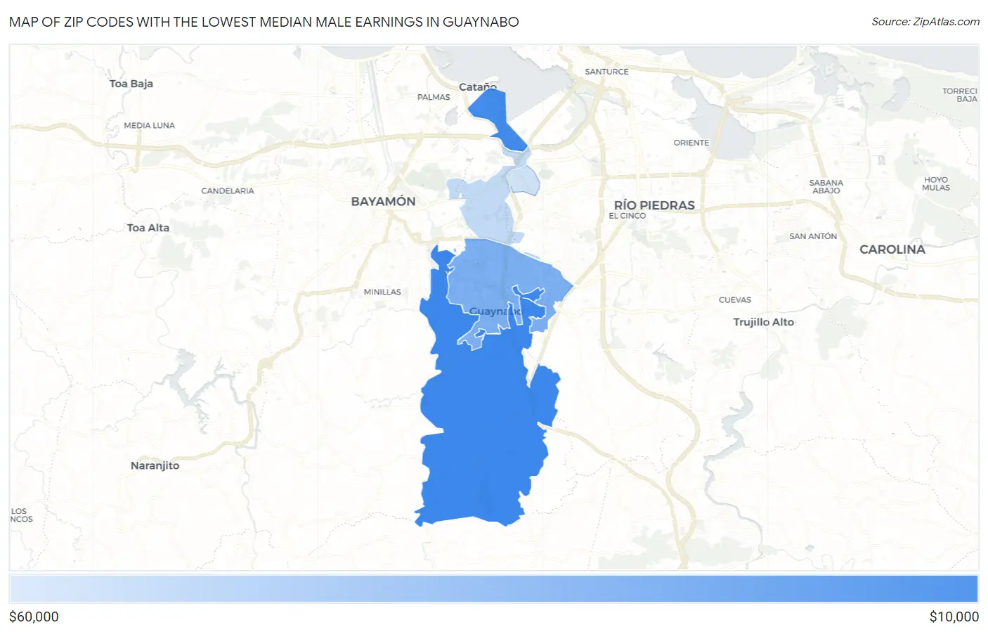 Zip Codes with the Lowest Median Male Earnings in Guaynabo Map